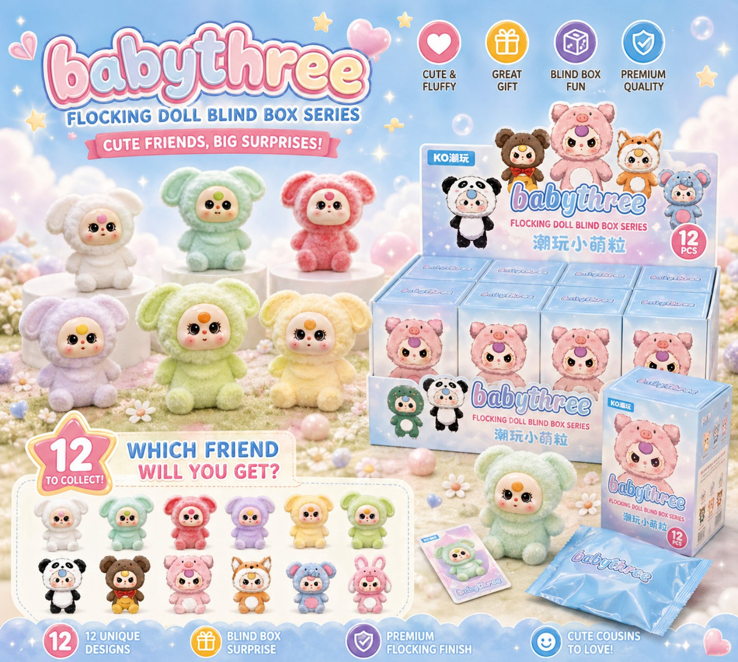 Babythree Flocking Doll Blind Box – Animal Friends Series