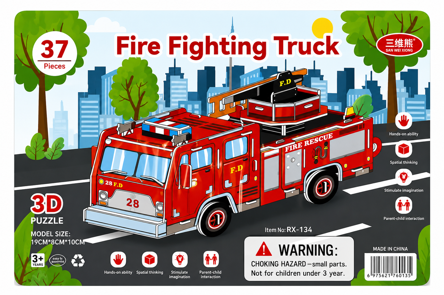 Fire Fighting Truck 3D Puzzle – 37 Pieces