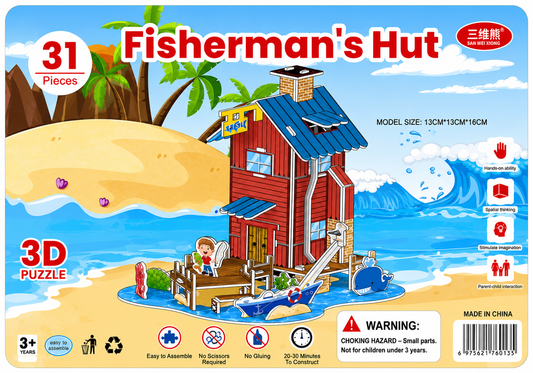 Fisherman's Hut 3D Puzzle – 31 Pieces