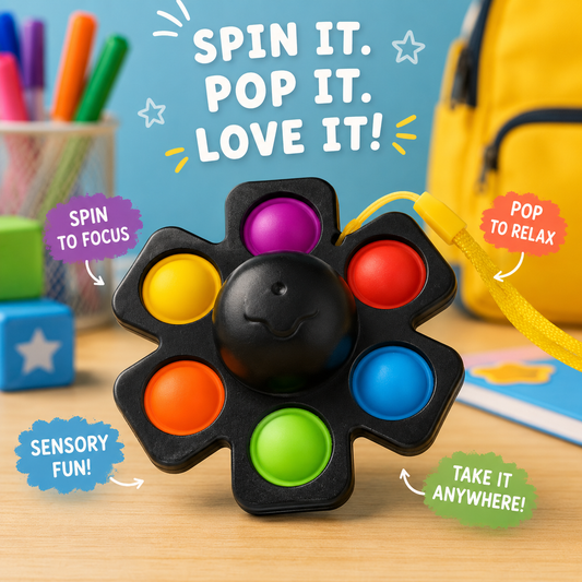 Multicolor Pop-It Fidget Spinner with Lanyard