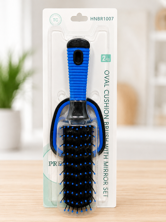 PRETTY - Oval Cushion Hair Brush &amp; Mirror Set